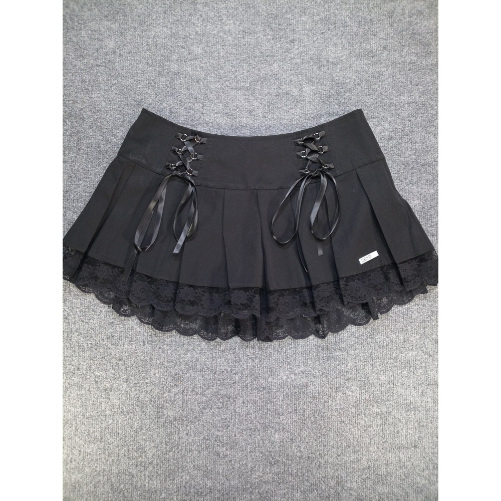 Dolls Kill Women's Large Black Pleated Mini Skirt Lace Trim Corset Goth NWT